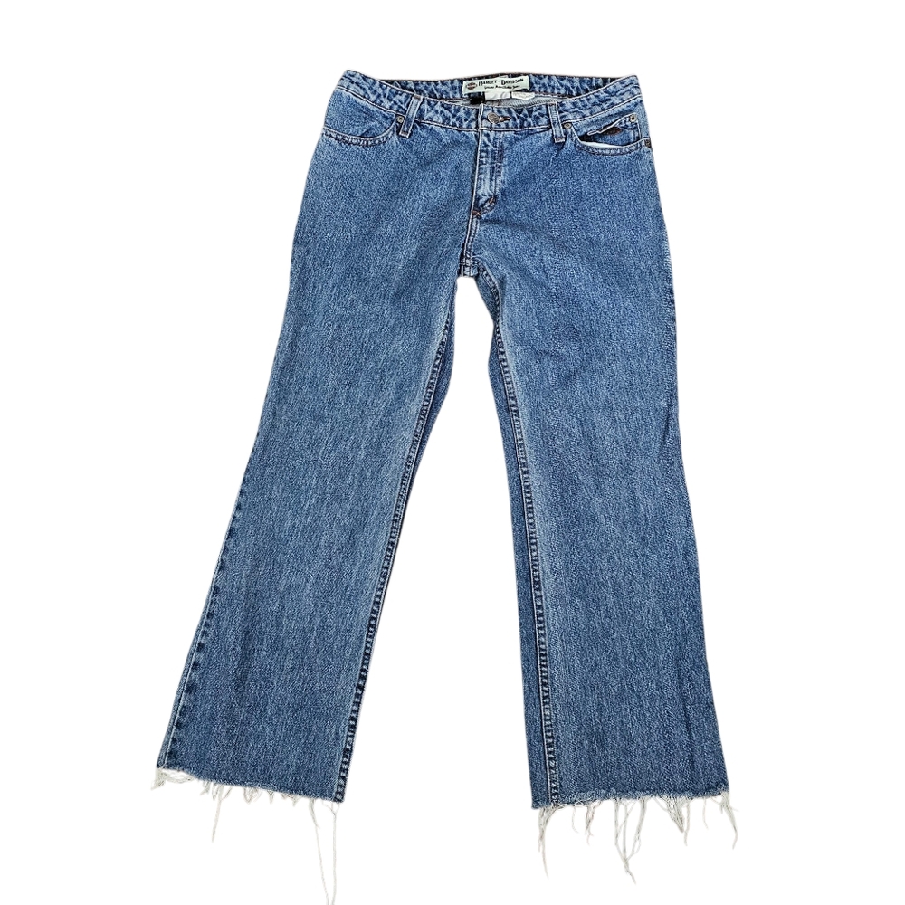 Harley Davidson Jeans Straight Leg Womens Size 10 Raw Hem Cotton Biker‎ Edgy